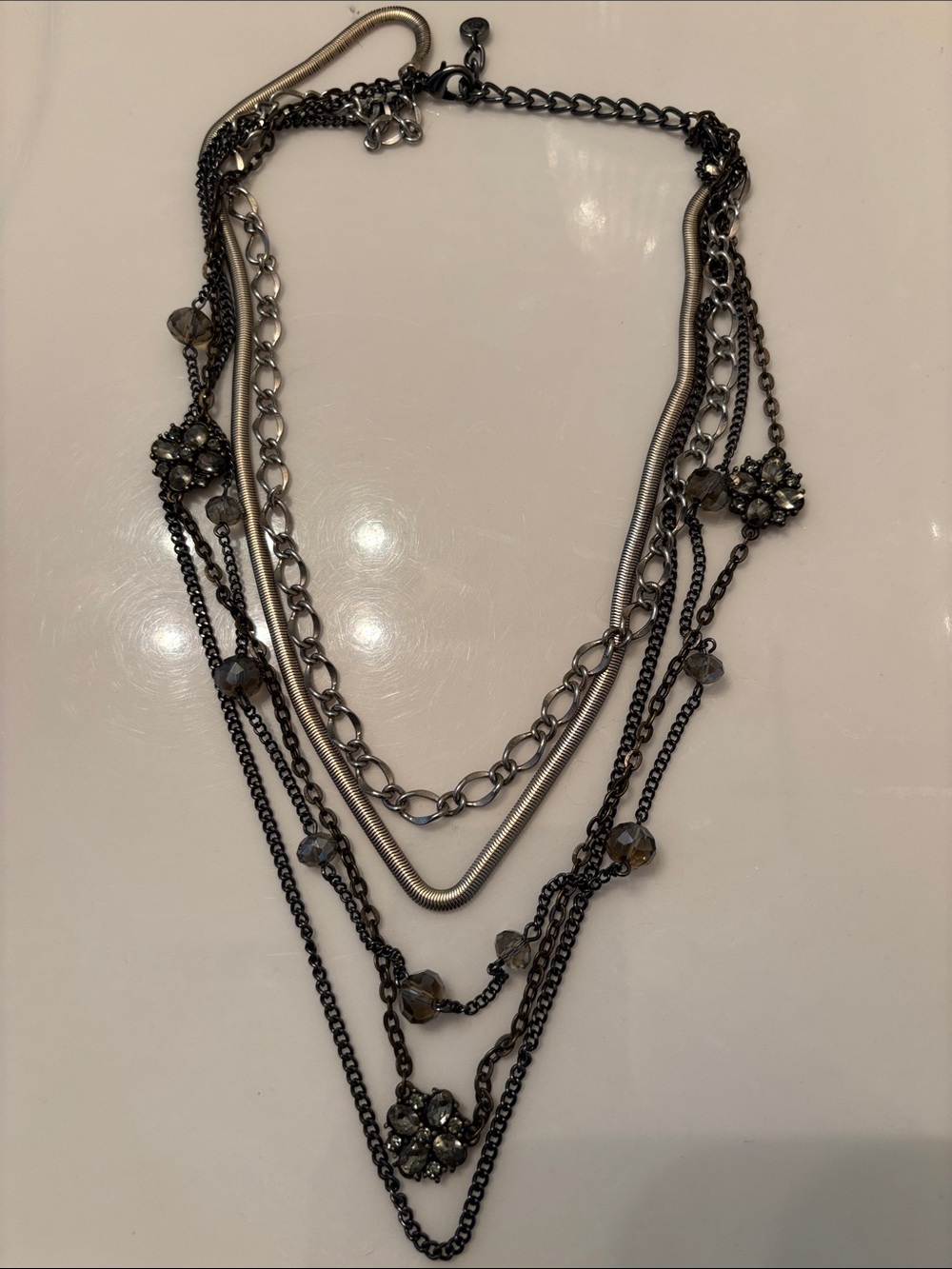 Multi-Layer Gunmetal and Silver Statement Necklace